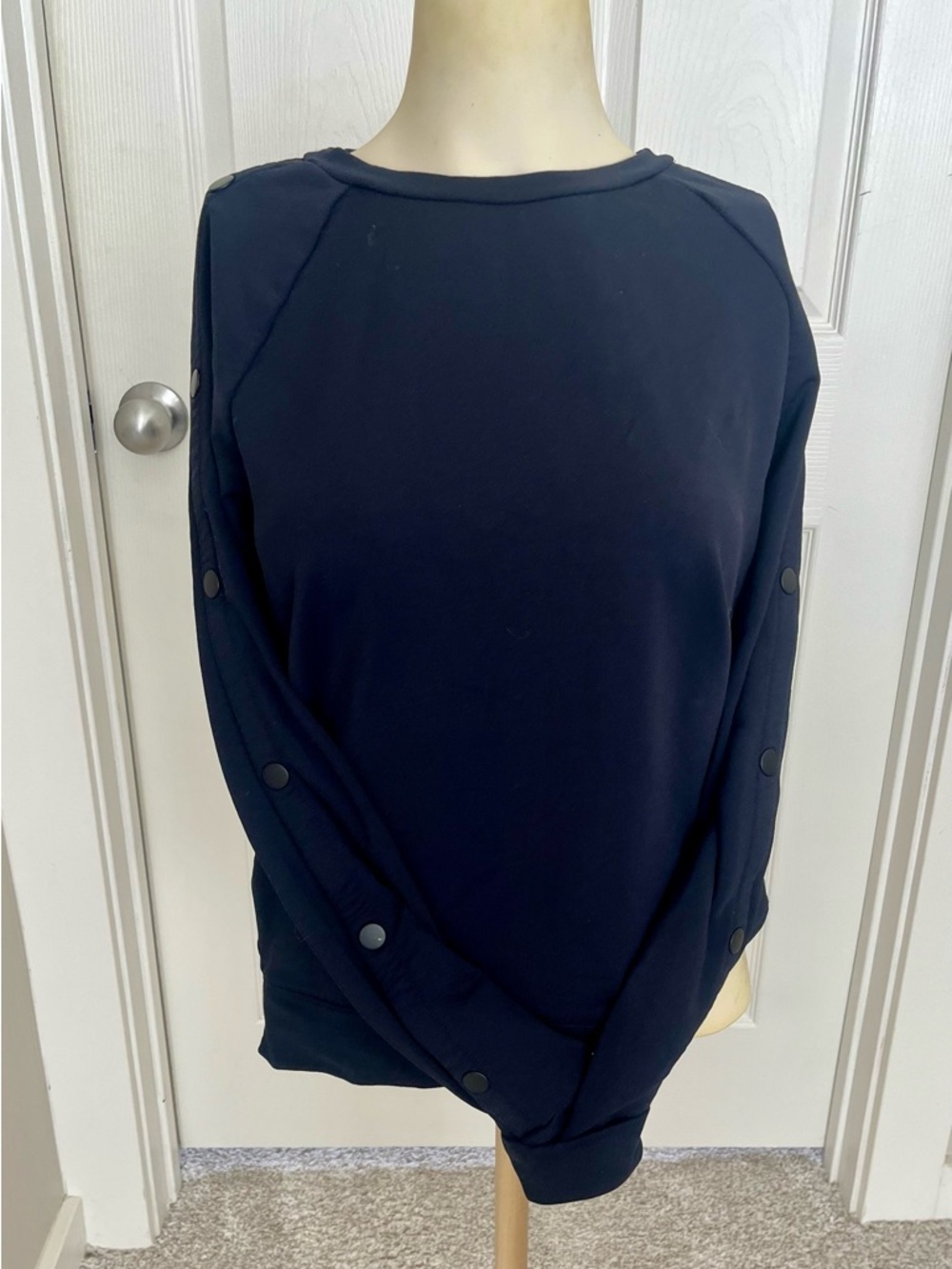 Athleta Black Button-Trim Crewneck Sweatshirt